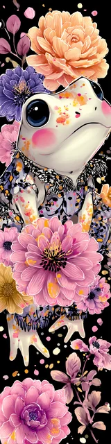 Free kawaii frog bookmark featuring white kawaii frog with flowers